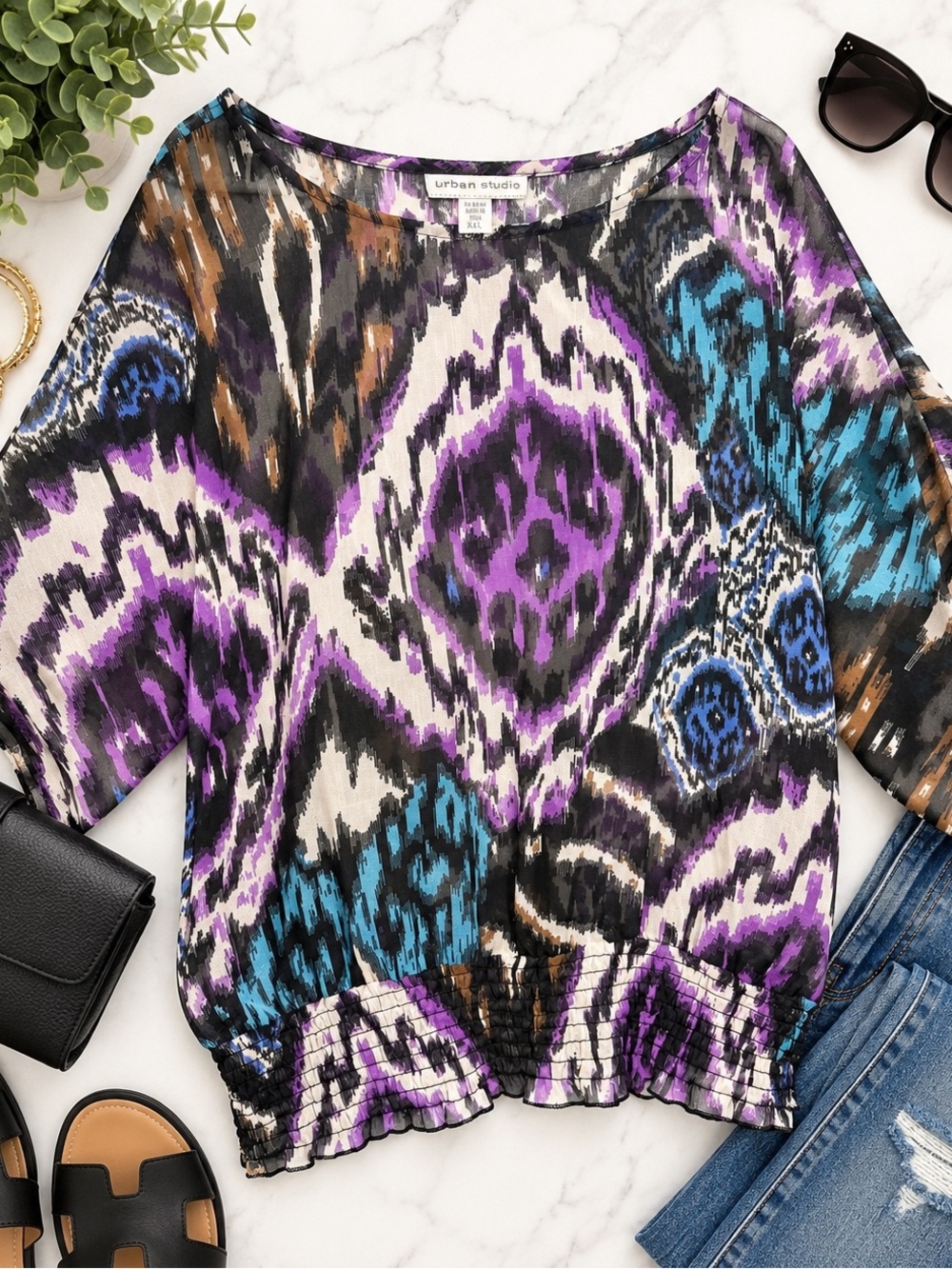 Urban Studio Abstract Ikat Print Dolman Sleeve Blouse – XL
